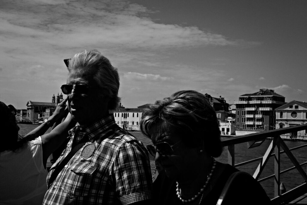 People on the votive bridge during the redentore celebrations in Venice