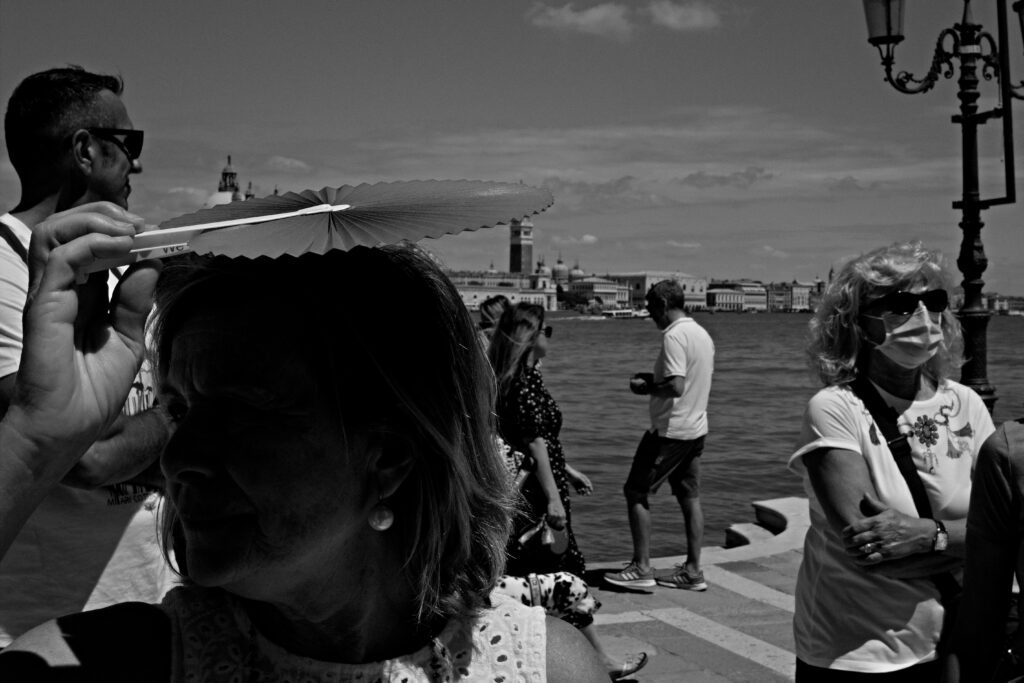 People on the votive bridge during the redentore celebrations in Venice