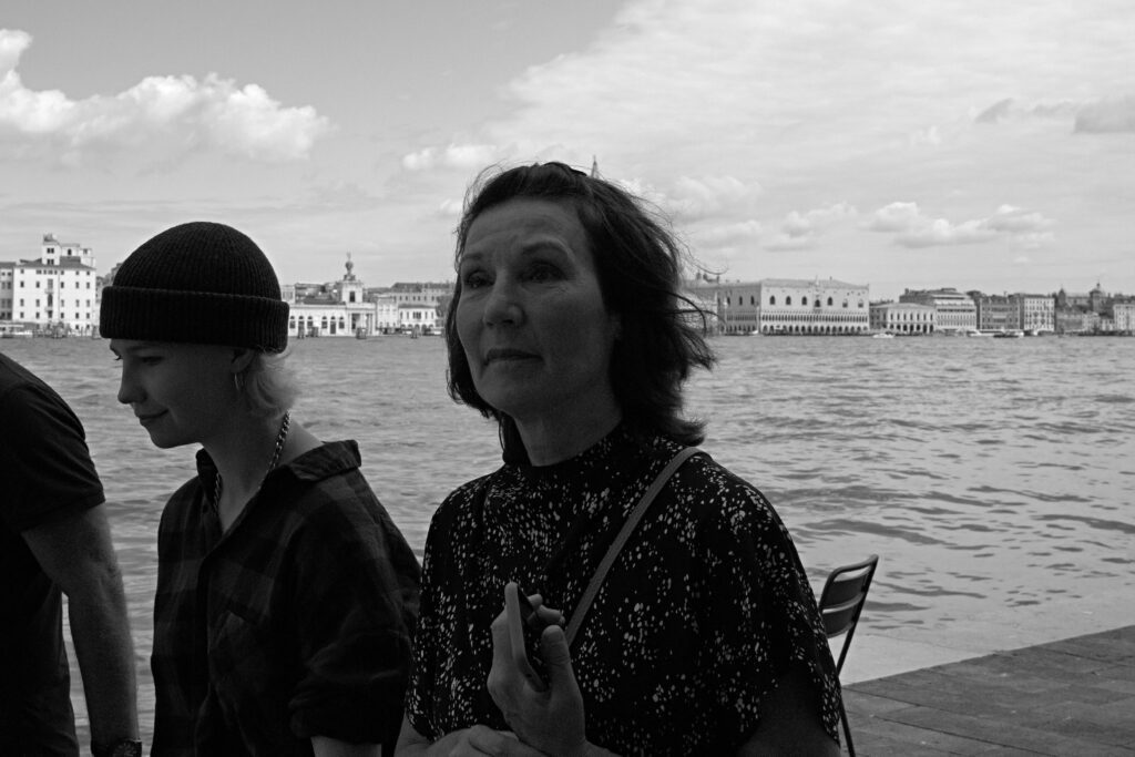 People on the votive bridge during the redentore celebrations in Venice