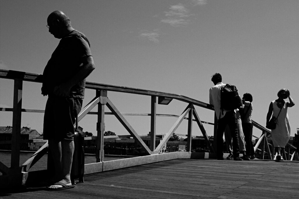 People on the votive bridge during the redentore celebrations in Venice