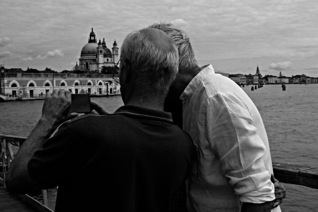 People on the votive bridge during the redentore celebrations in Venice
